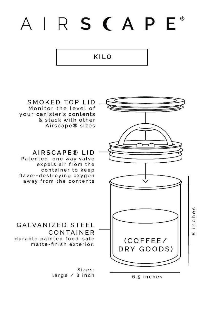 AirScape Planetary Design Kilo Coffee Storage Canister - US Patented Inner Plunger Lid Removes Excess Oxygen - DON'T buy airtight, BUY AIR-LESS - Holds 2.2 lbs Coffee Beans - (Matte Black) - Image 4